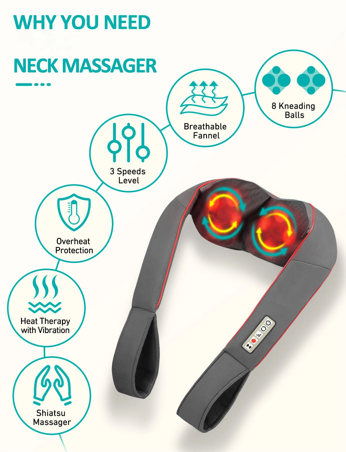 092AH Shiatsu Back Shoulder Massager with Heat (EU ONLY)