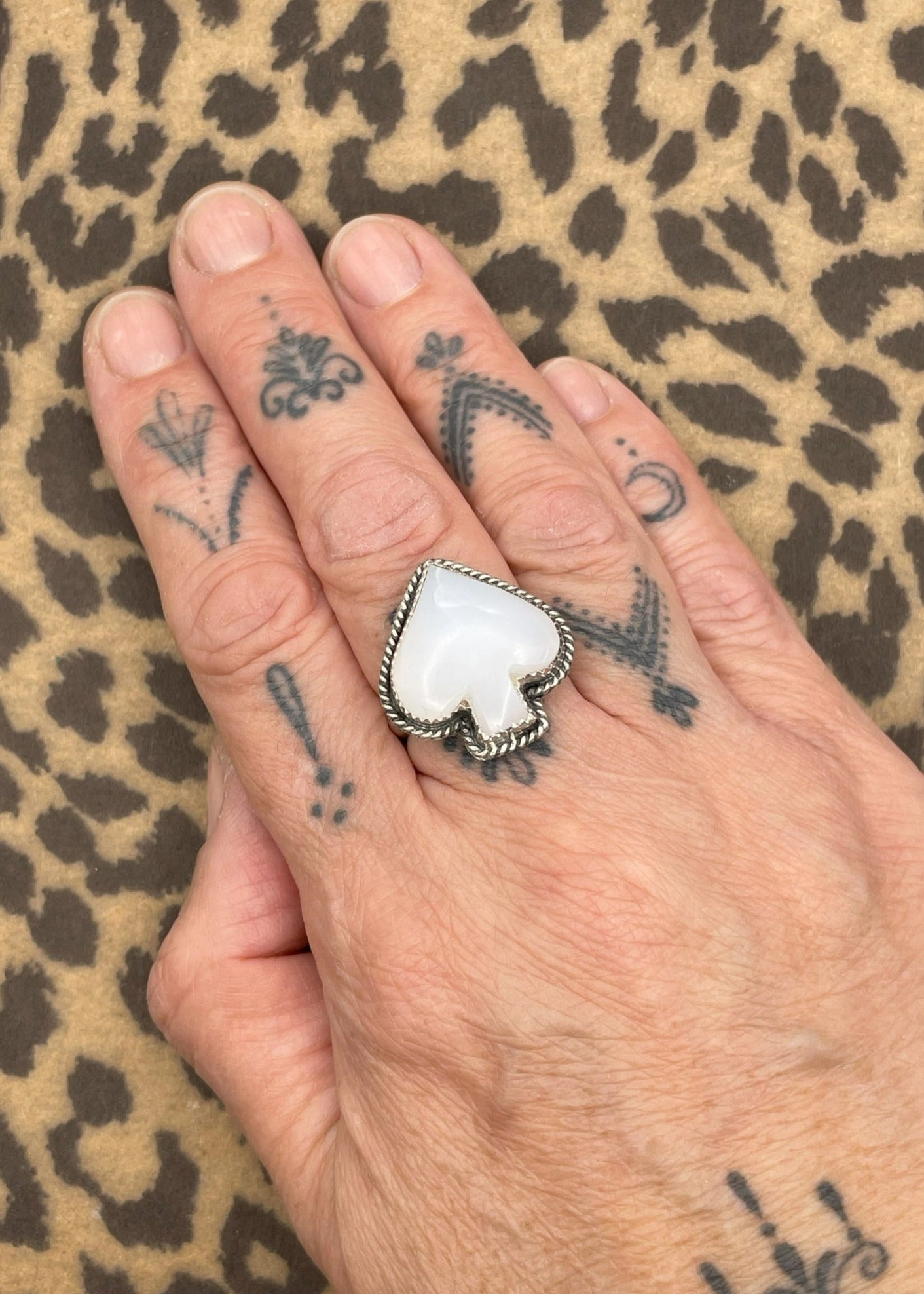 Ace of Spades White Quartz Ring
