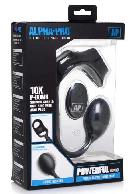 Alpha-Pro 10X P-Bomb Cock & Ball Ring With Vibrating Anal Plug