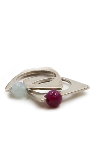 Aquamarine and Agate Ring Set