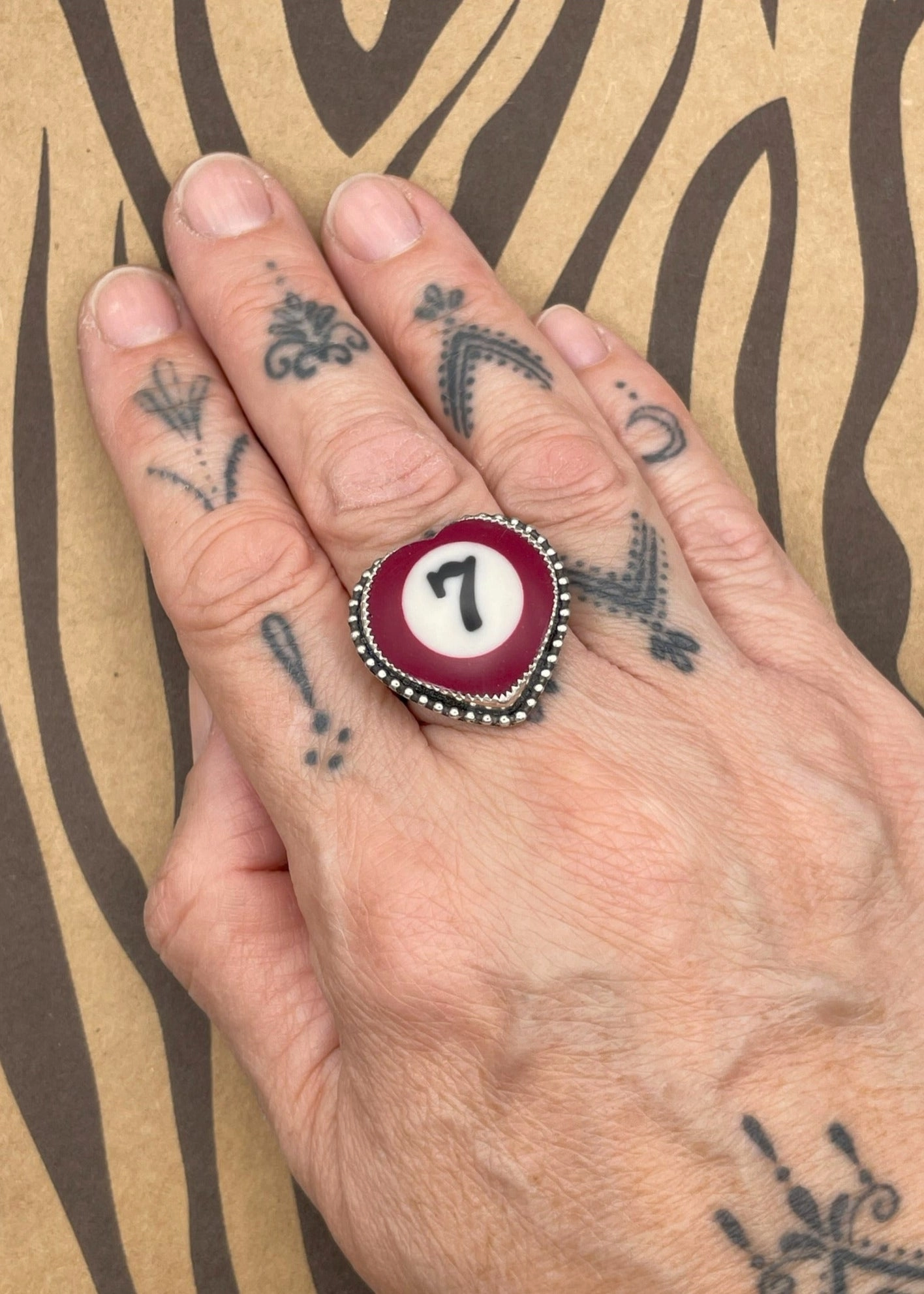 Billiard Ball #7 Sterling Silver Heart Ring