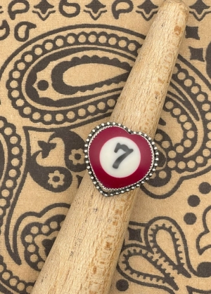 Billiard Ball #7 Sterling Silver Heart Ring