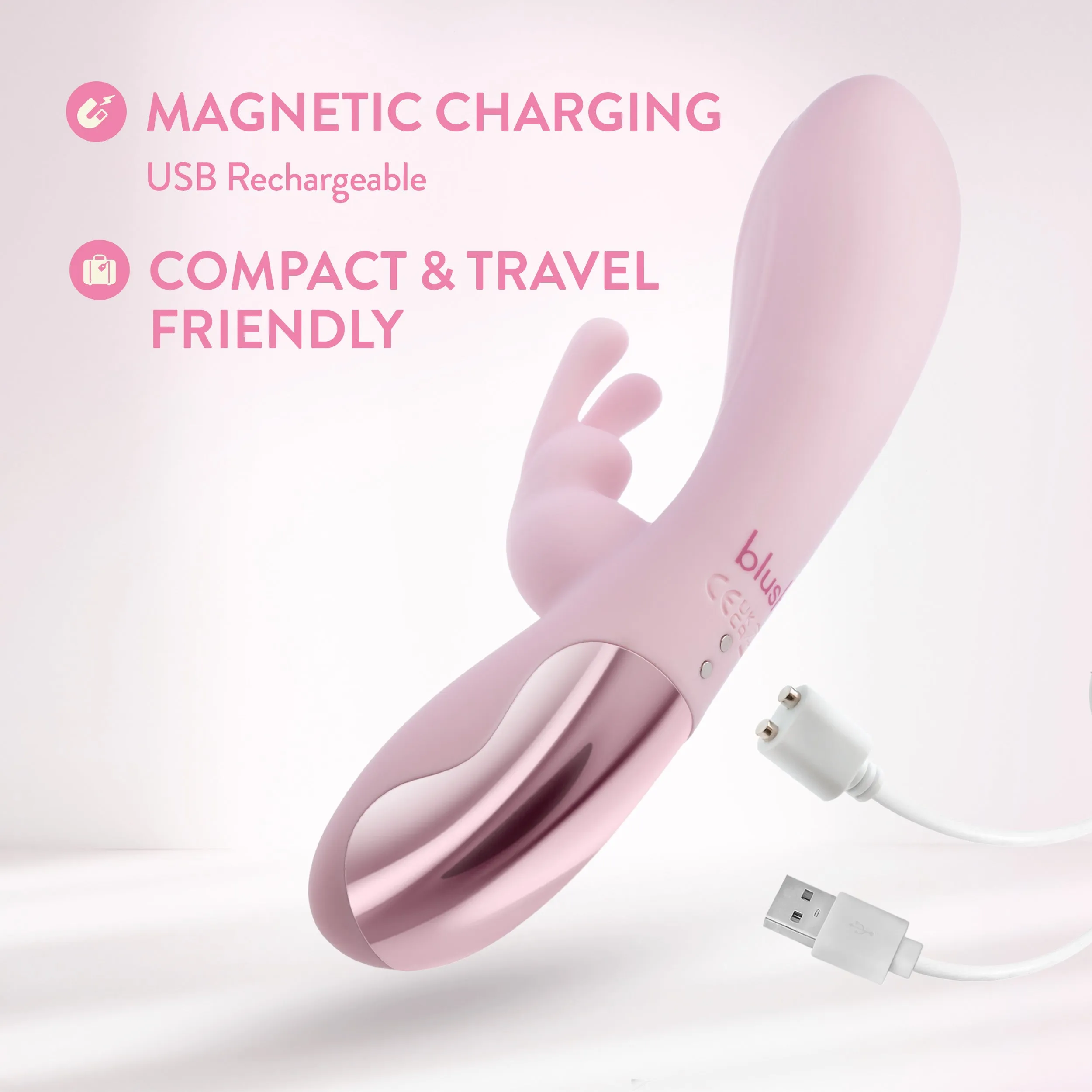 Blush | Morgan 7.75 Inch G Spot Clitoral Dual Stimulation Silicone Rabbit Vibrator With 10 RumboTech™ Vibrations - Pink