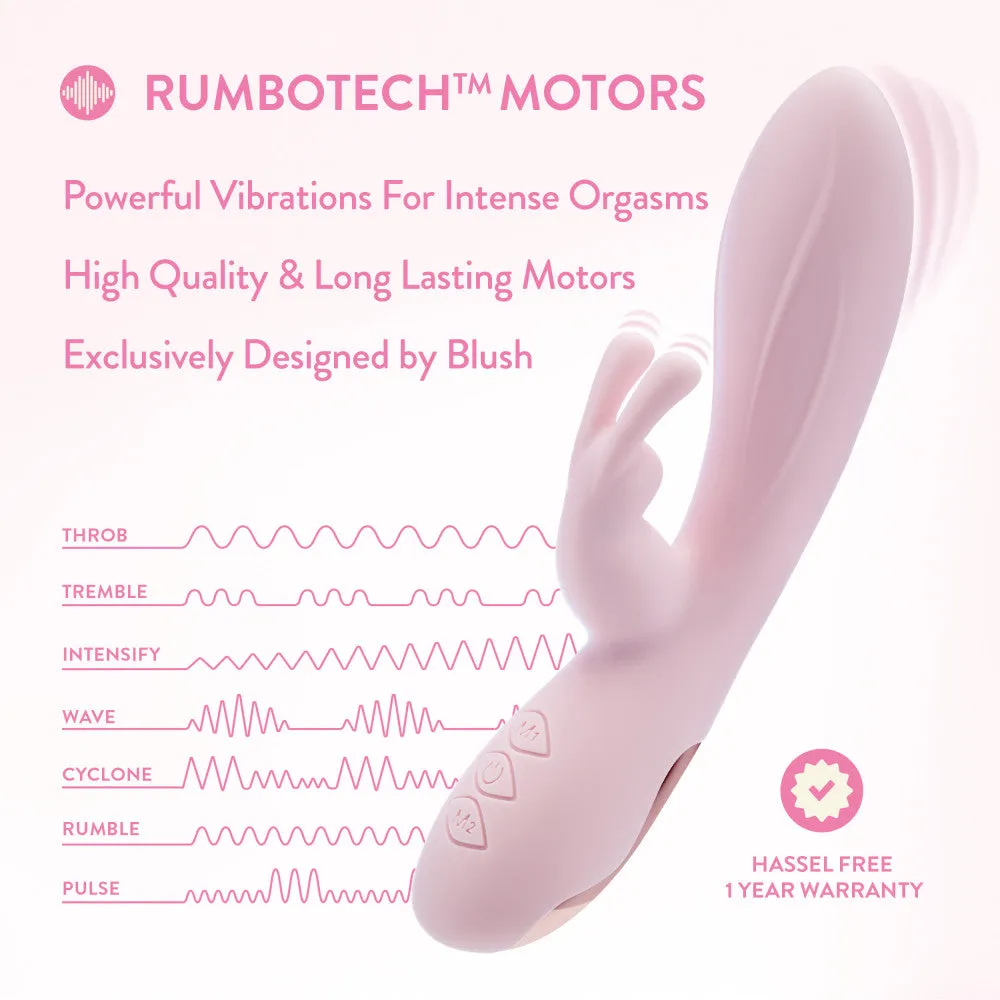 Blush | Morgan 7.75 Inch G Spot Clitoral Dual Stimulation Silicone Rabbit Vibrator With 10 RumboTech™ Vibrations - Pink
