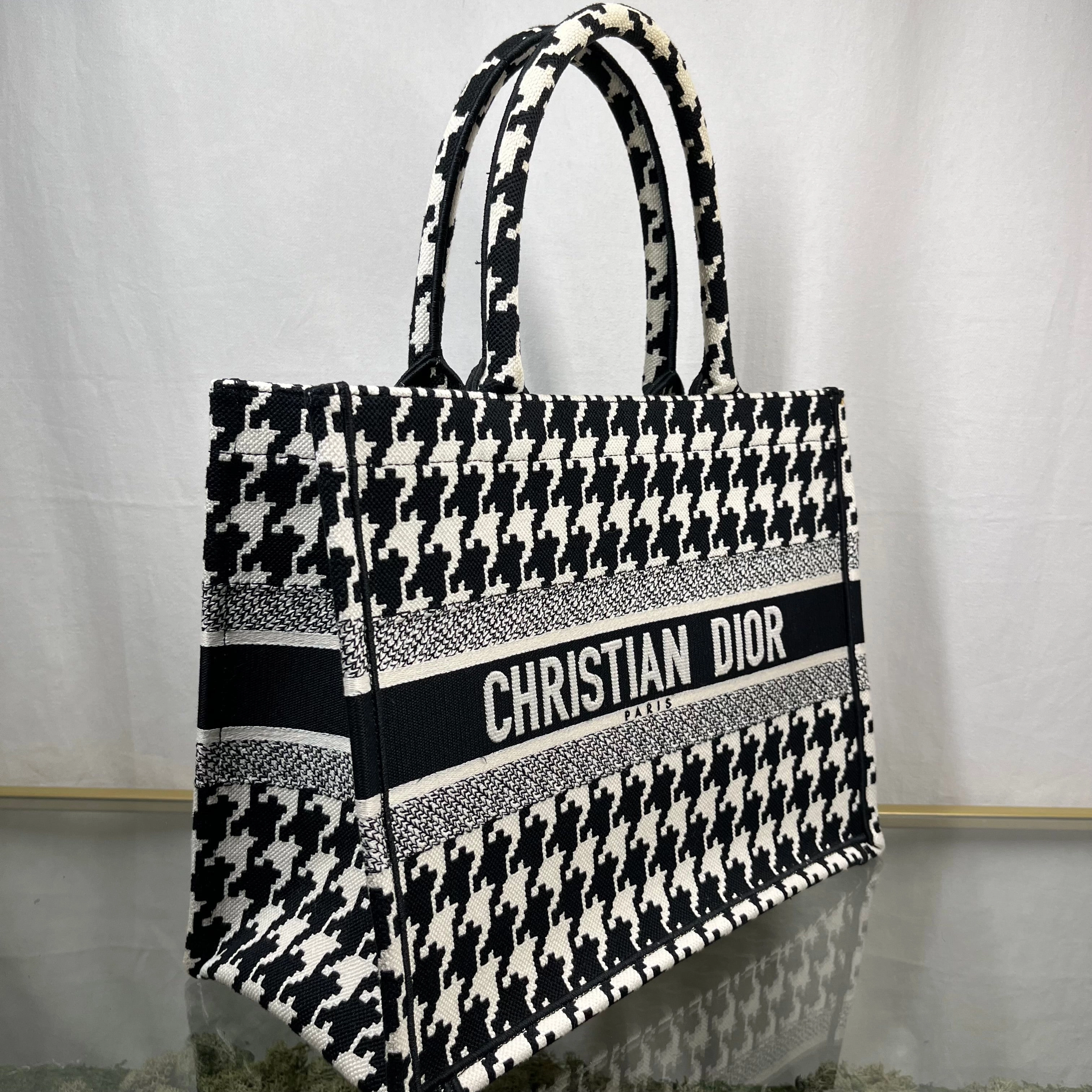 CHRISTIAN DIOR Macro Houndstooth Medium Book Tote
