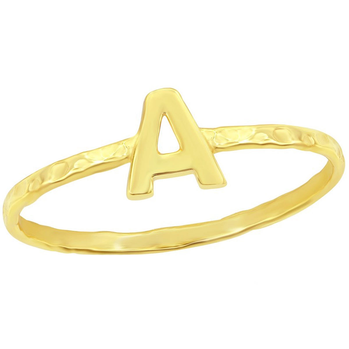 Classic Unisex Gold Tone A Initial Hammered Ring - W-2818
