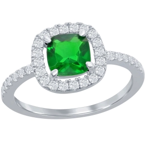 Classic Women's Emerald and White CZ Square Ring - W-2699