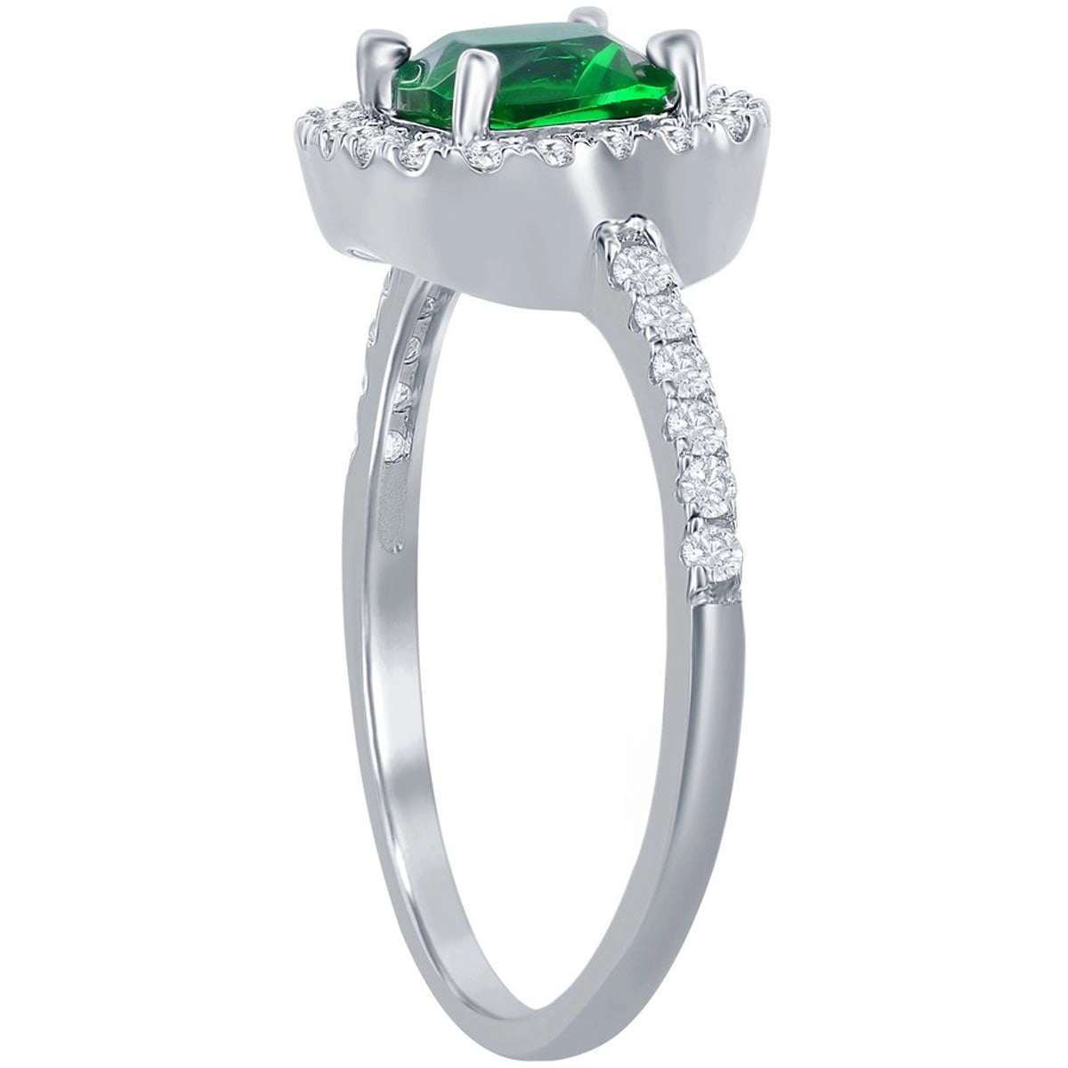 Classic Women's Emerald and White CZ Square Ring - W-2699