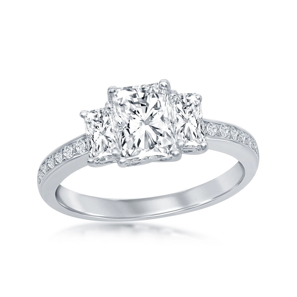 Classic Women's Three-Stone Square White CZ Ring - W-1958
