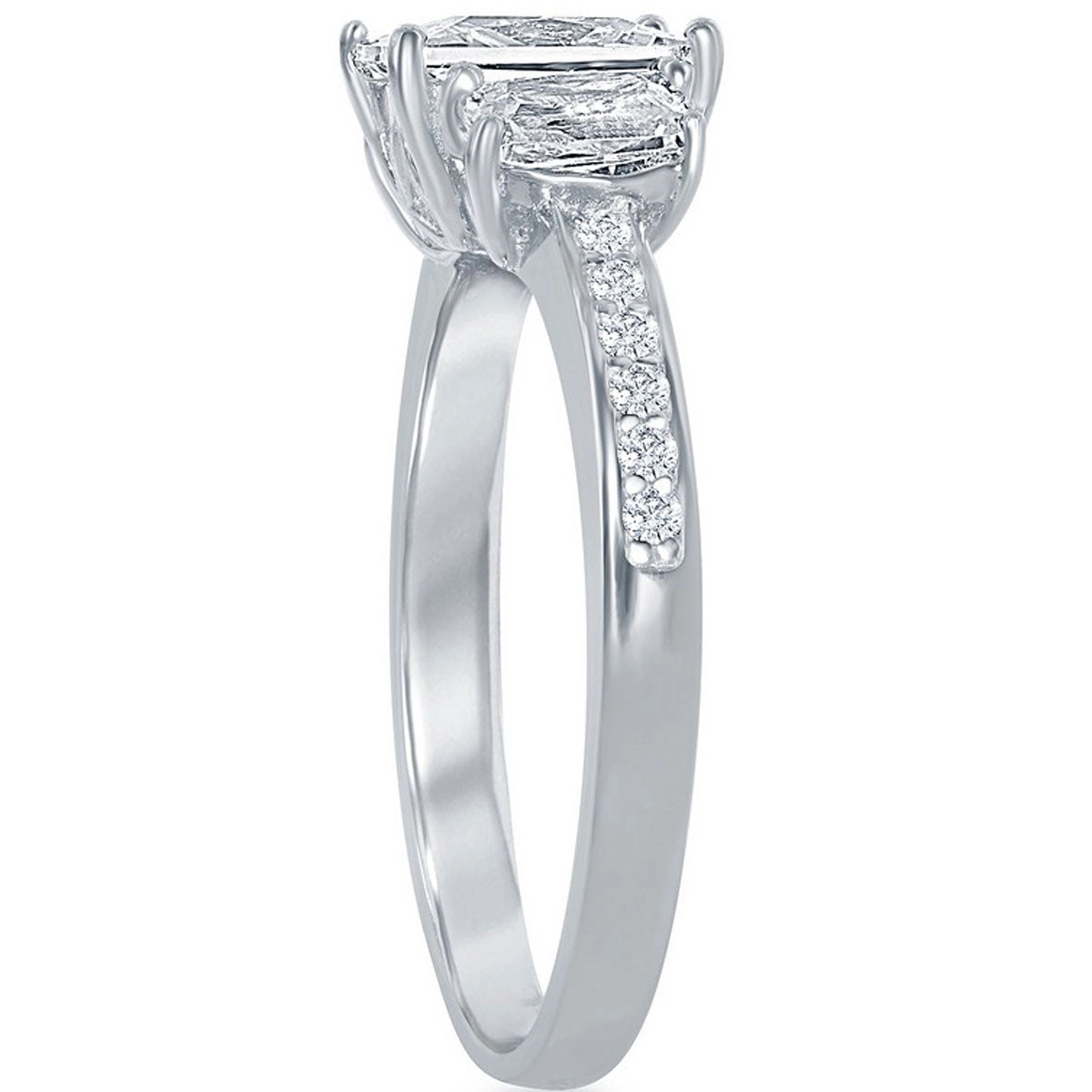 Classic Women's Three-Stone Square White CZ Ring - W-1958