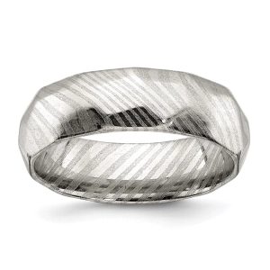 Damascus Steel Polished Faceted 7mm Band | SR679