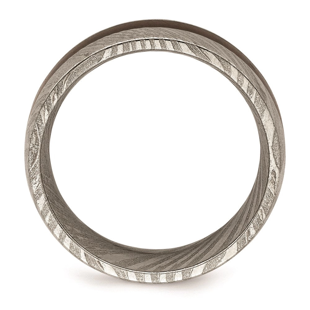Damascus Steel Polished with Wood Inlay 8mm Band | SR678