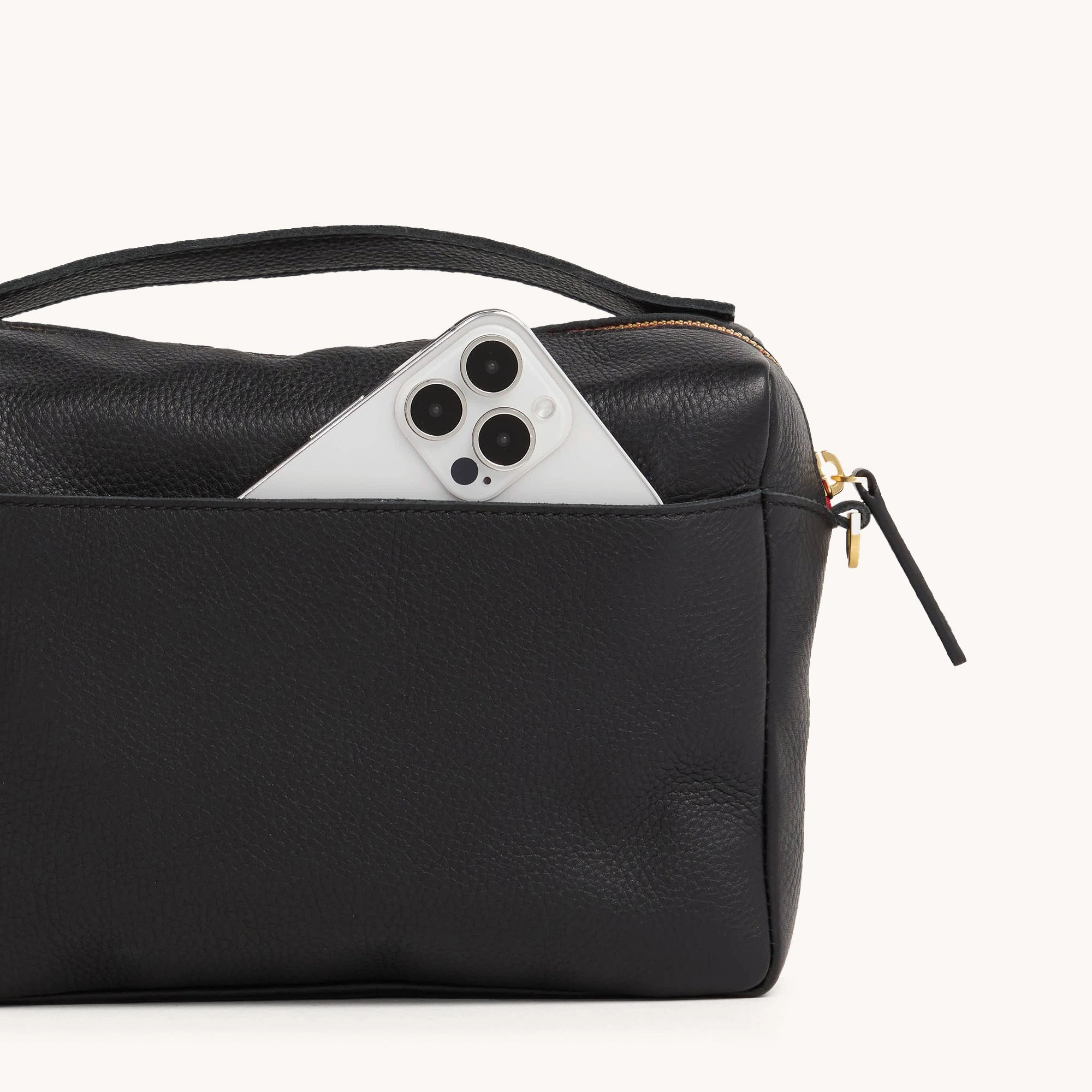 Evan Crossbody | Black/Brushed Gold Red Zip | Med