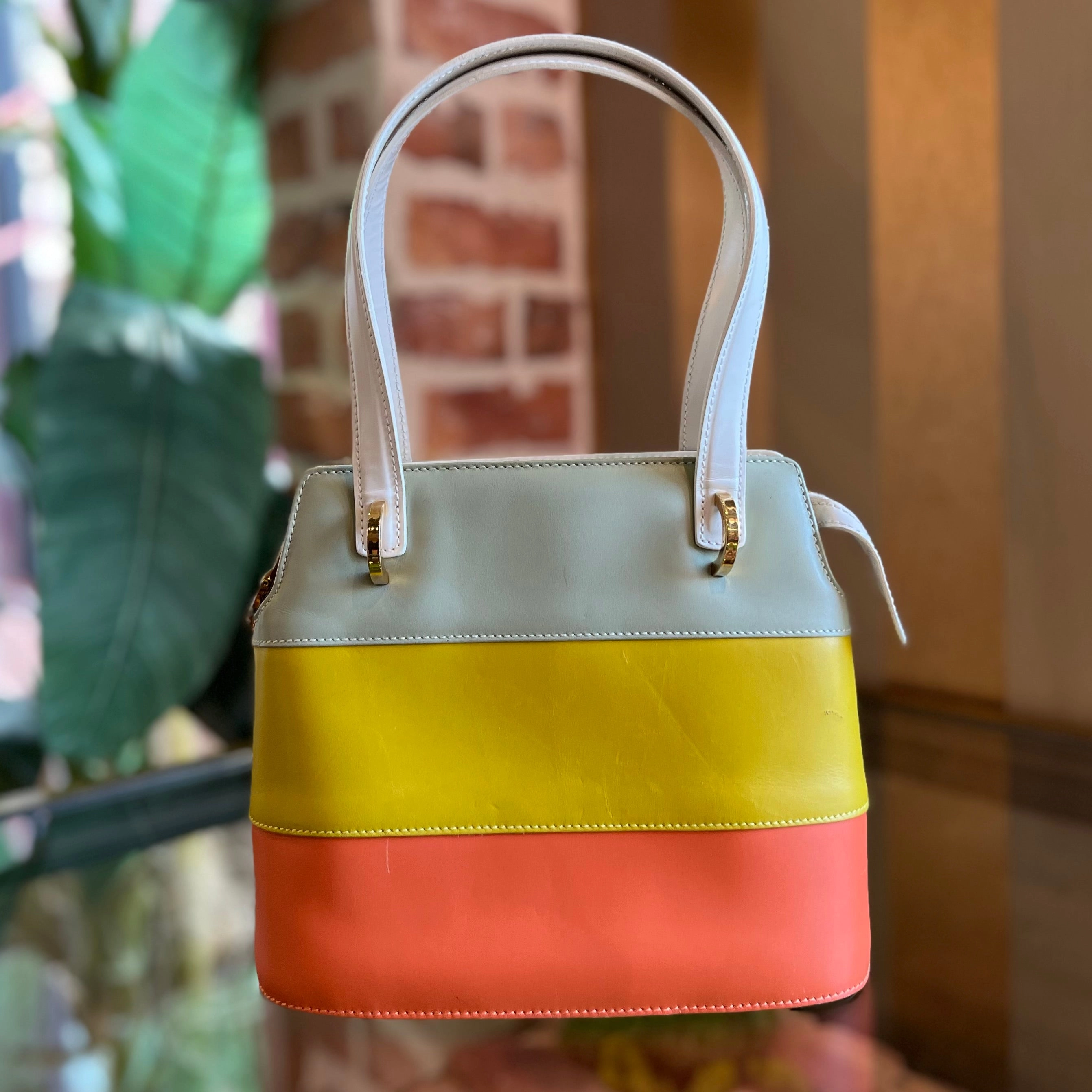 FERRAGAMO Blue Green Orange Striped Vintage Tote Bag