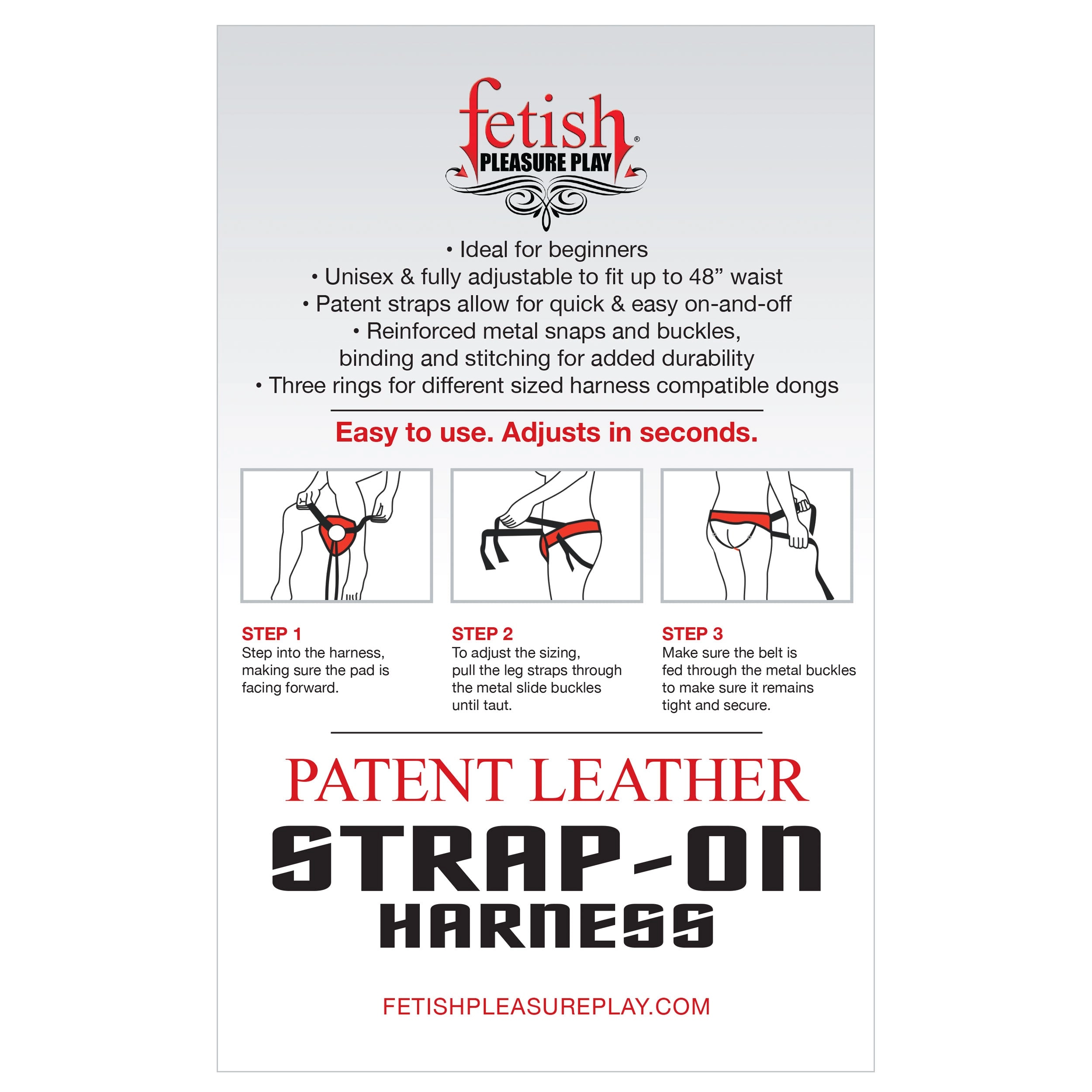 Fetish Pleasure Play Patent Leather Strap-On Harness With 3 Dong Size Rings