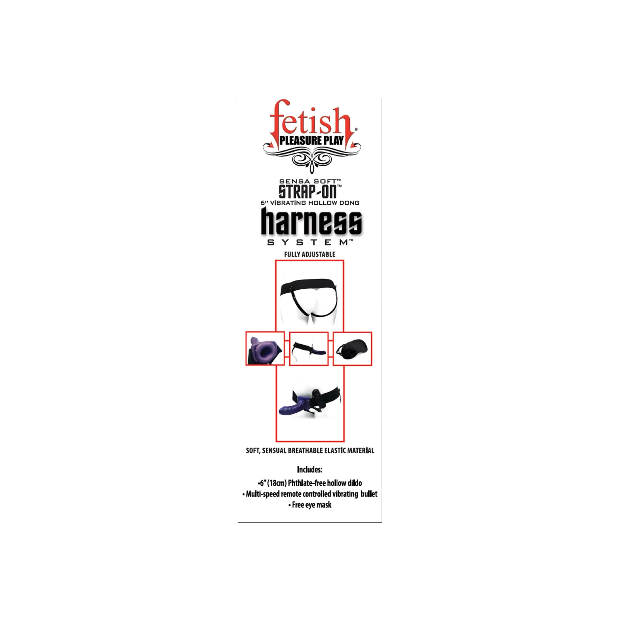Fetish Pleasure Play Strap-On Harness System w/6" Vibrating Dong- Purple