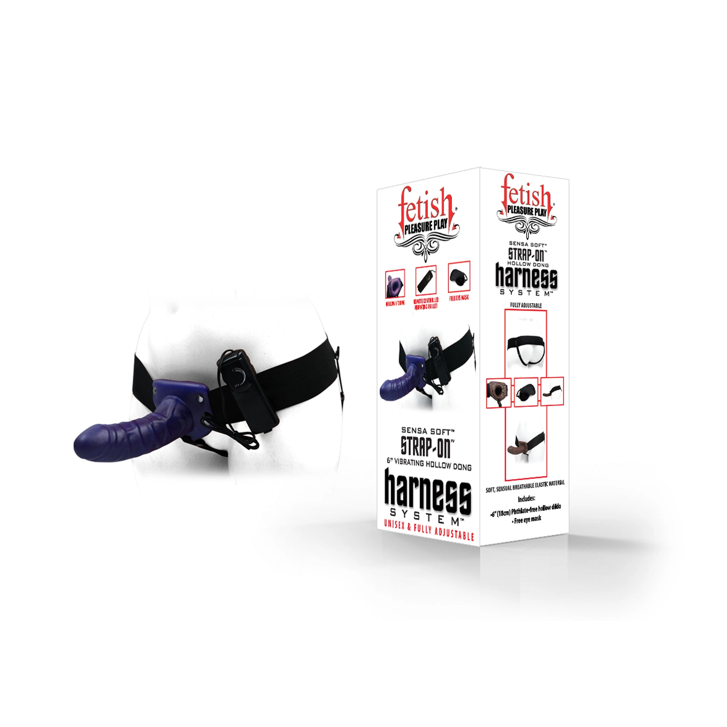 Fetish Pleasure Play Strap-On Harness System w/6" Vibrating Dong- Purple