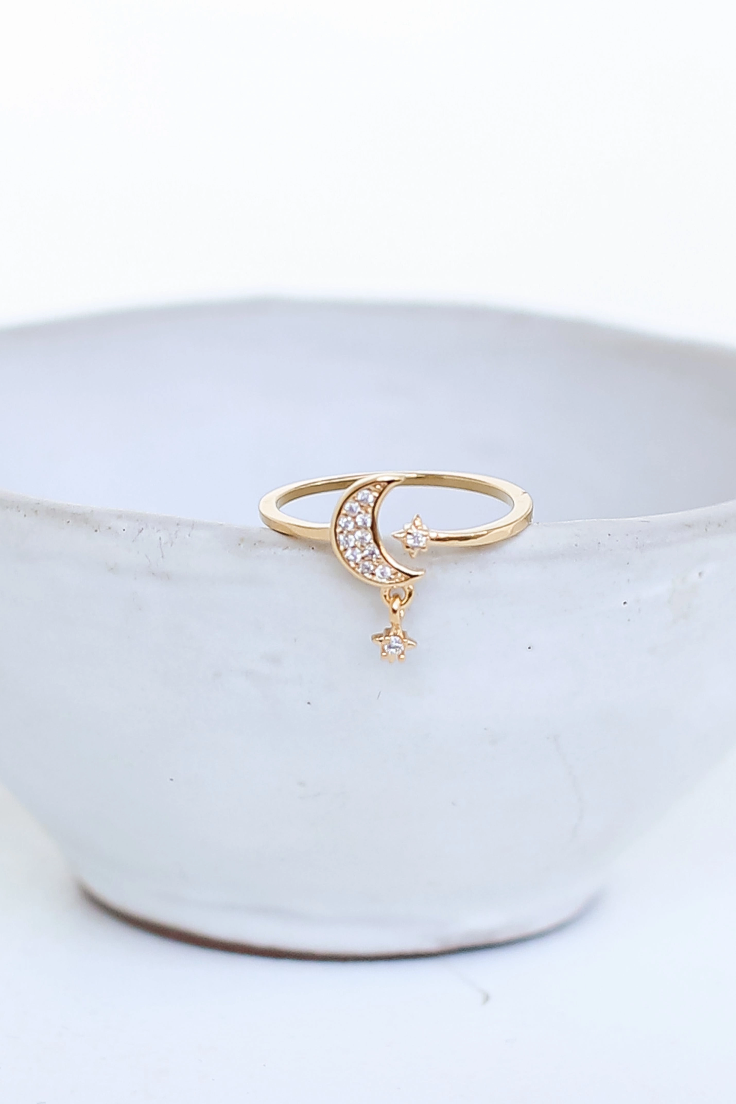 FINAL SALE - Raven Gold Rhinestone Moon   Star Ring