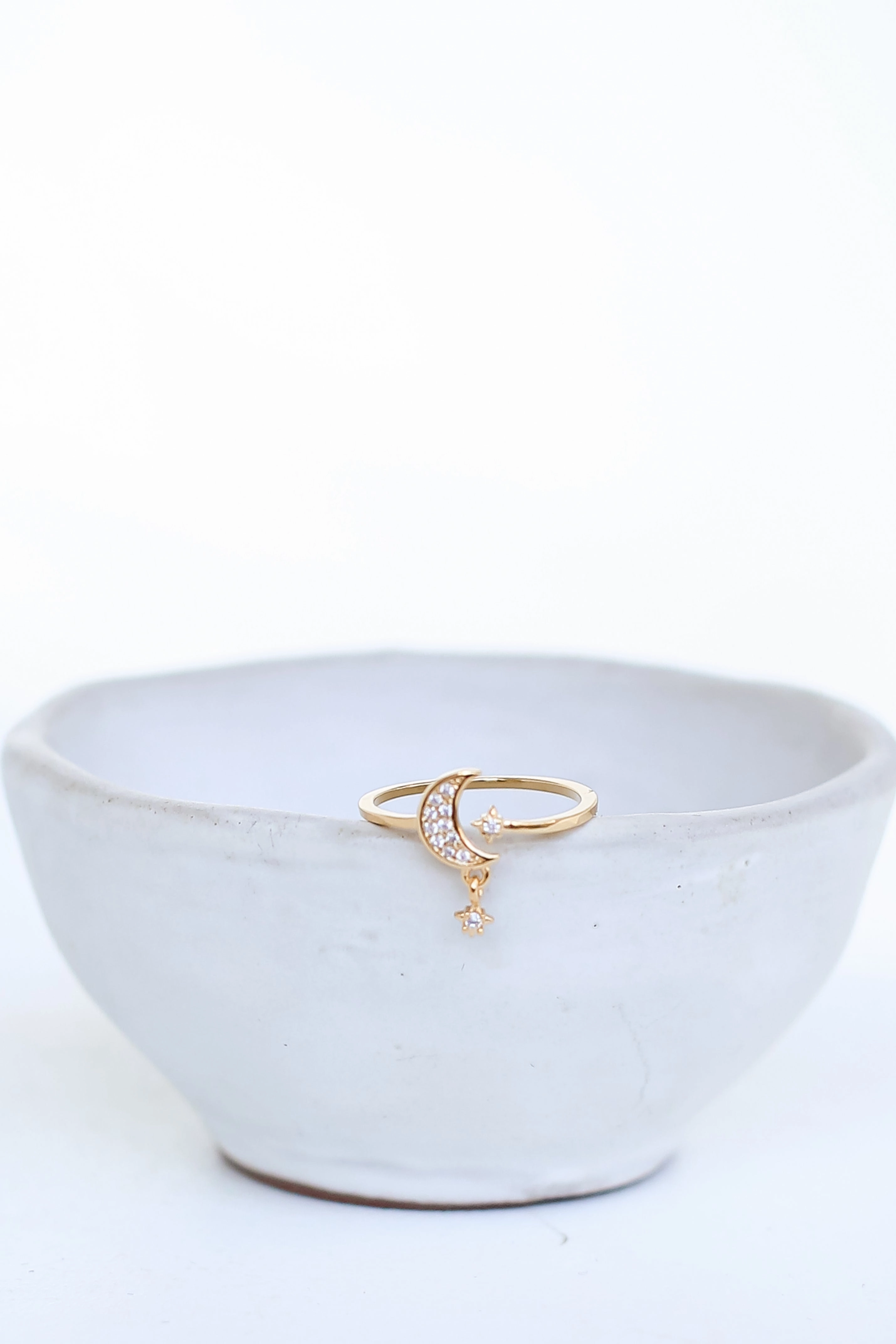 FINAL SALE - Raven Gold Rhinestone Moon   Star Ring