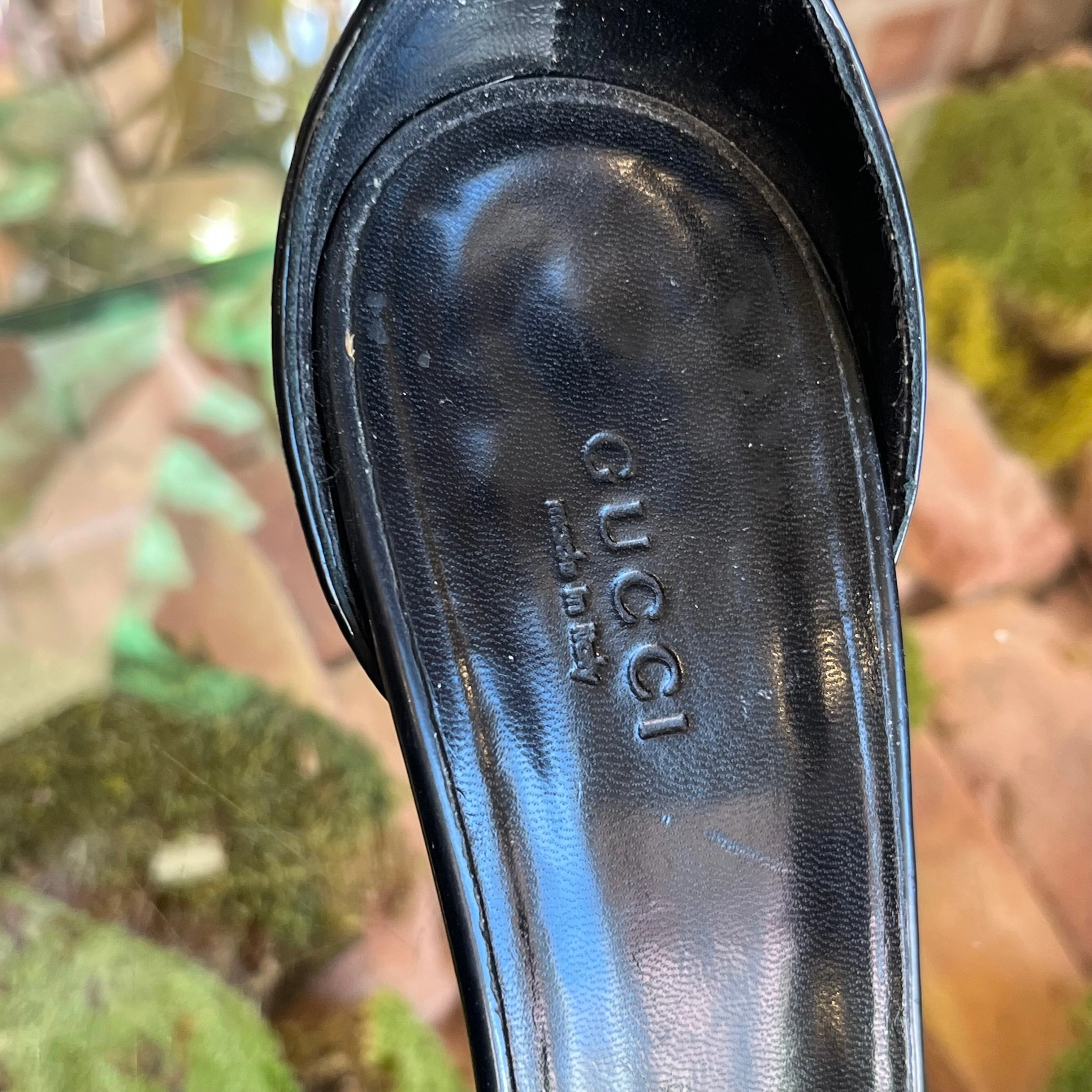GUCCI Black Vitello Vernice Cork Ankle Strap Sandals Wedges SZ9B