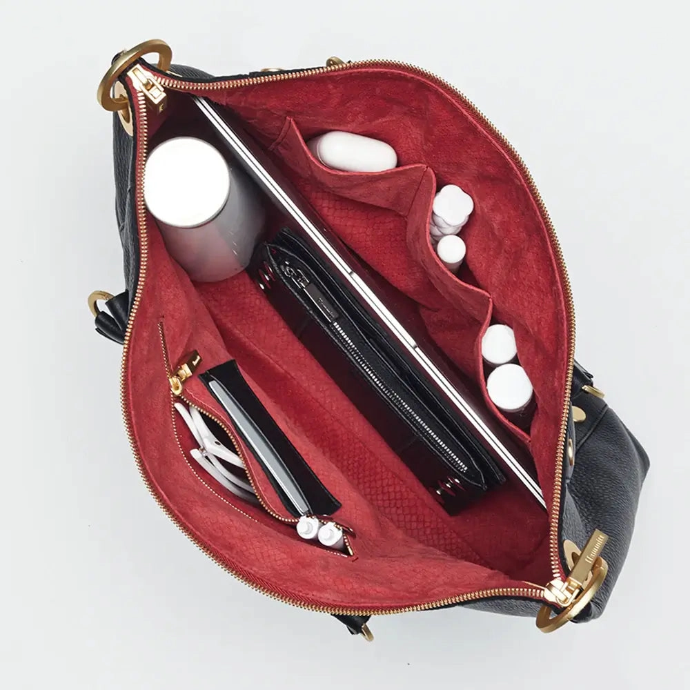 Hammitt Daniel Lrg Leather Tote Bag Black/Brushed Gold Red Zip