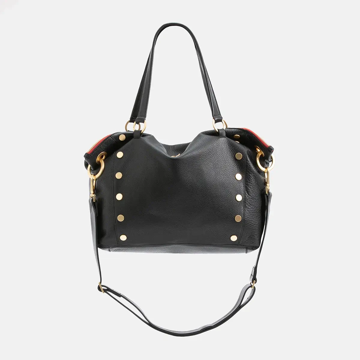 Hammitt Daniel Lrg Leather Tote Bag Black/Brushed Gold Red Zip