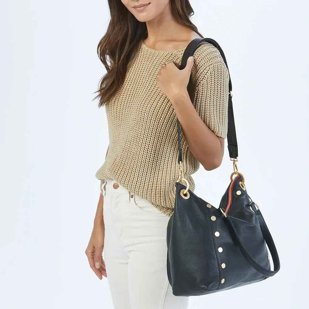 Hammitt Daniel Lrg Leather Tote Bag Black/Brushed Gold Red Zip