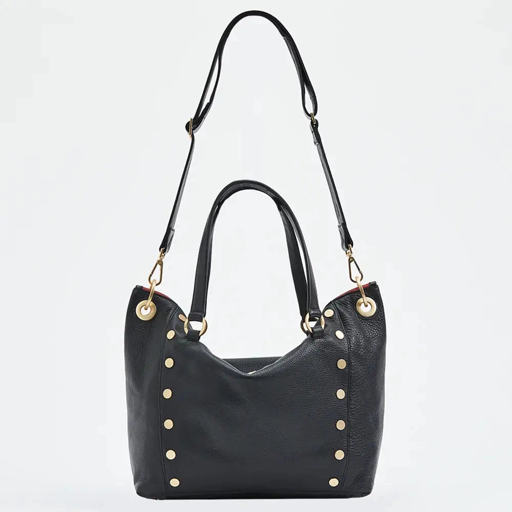 Hammitt Daniel Lrg Leather Tote Bag Black/Brushed Gold Red Zip