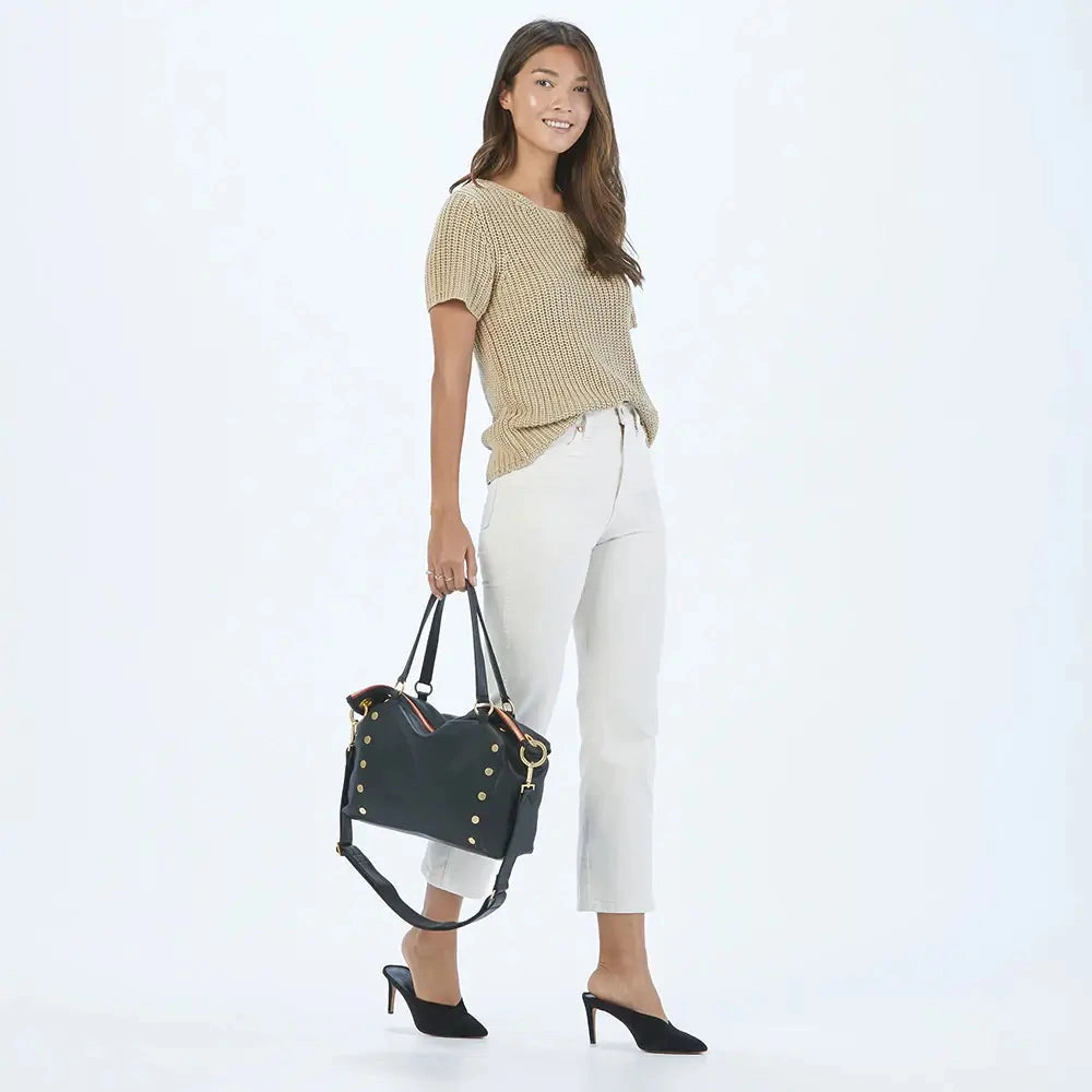 Hammitt Daniel Lrg Leather Tote Bag Black/Brushed Gold Red Zip