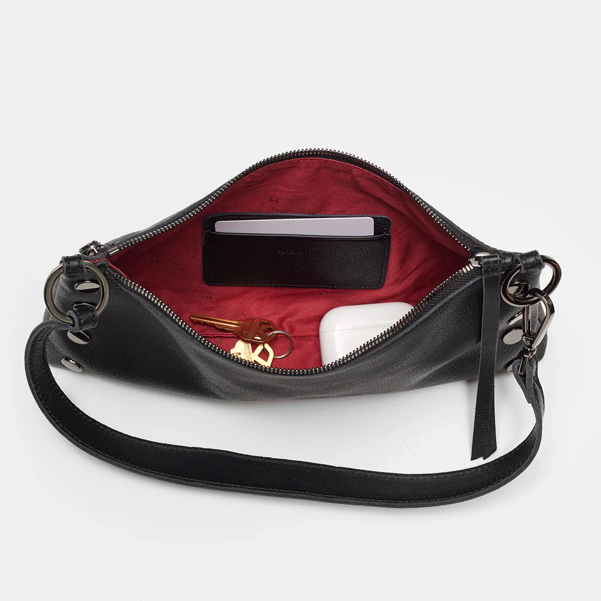 Hammitt Kyle Leather Shoulder Handbag Black/Gunmetal