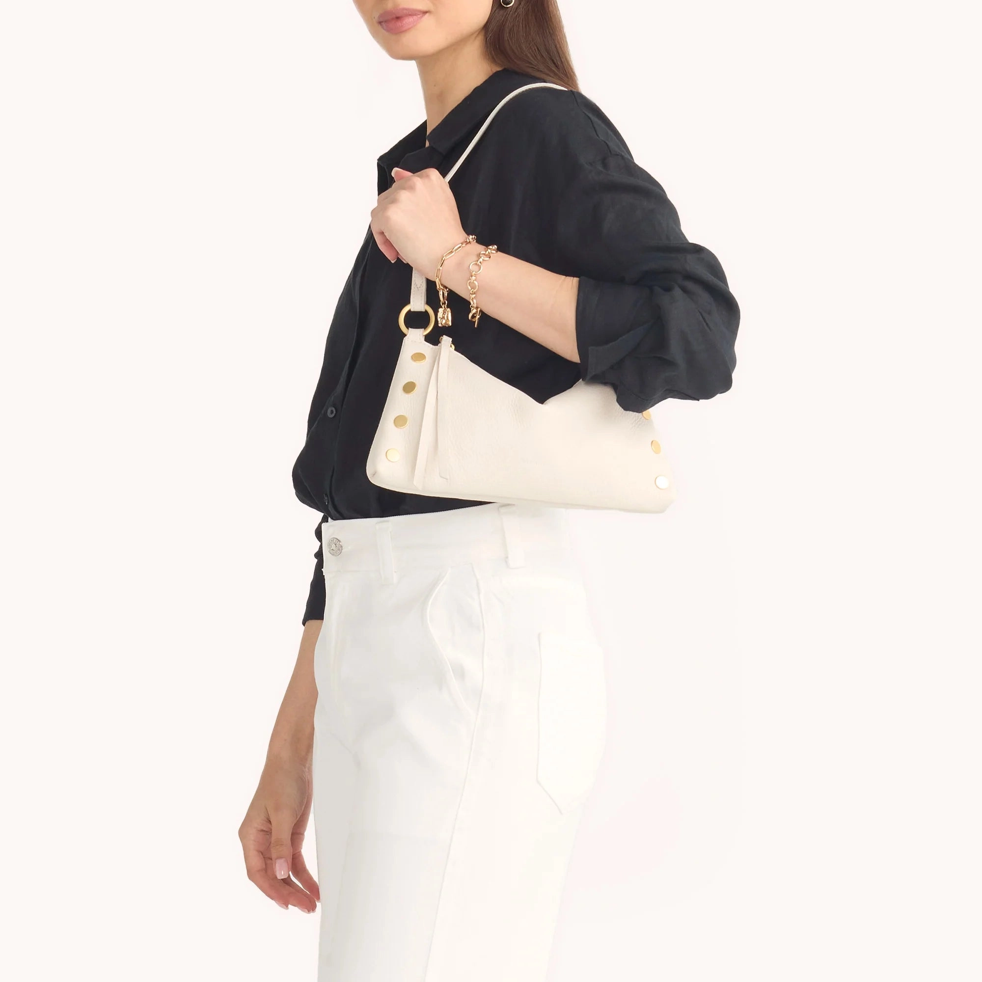Hammitt Kyle Leather Shoulder Handbag Calla Lily White/Brushed Gold