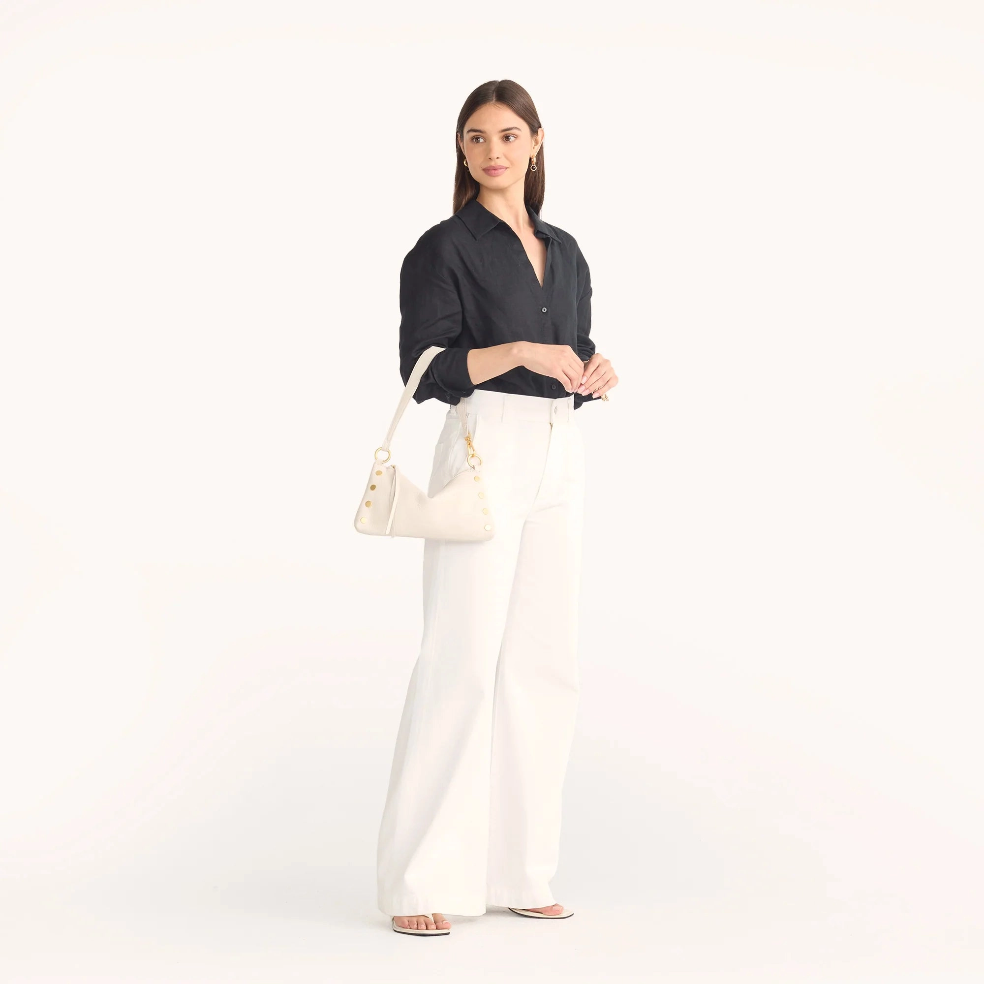 Hammitt Kyle Leather Shoulder Handbag Calla Lily White/Brushed Gold
