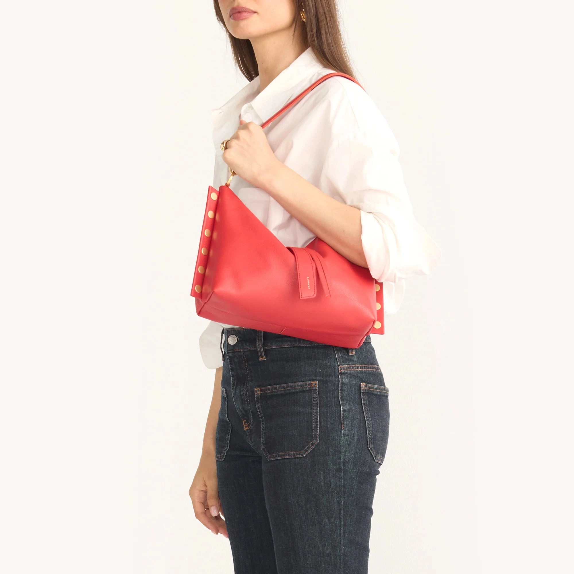 Hammitt Mr. G Med Leather Shoulder Bag Poppy Red/Brushed Gold