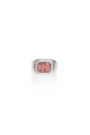 Large Ring in 18K White Gold & Pink Marble Stone