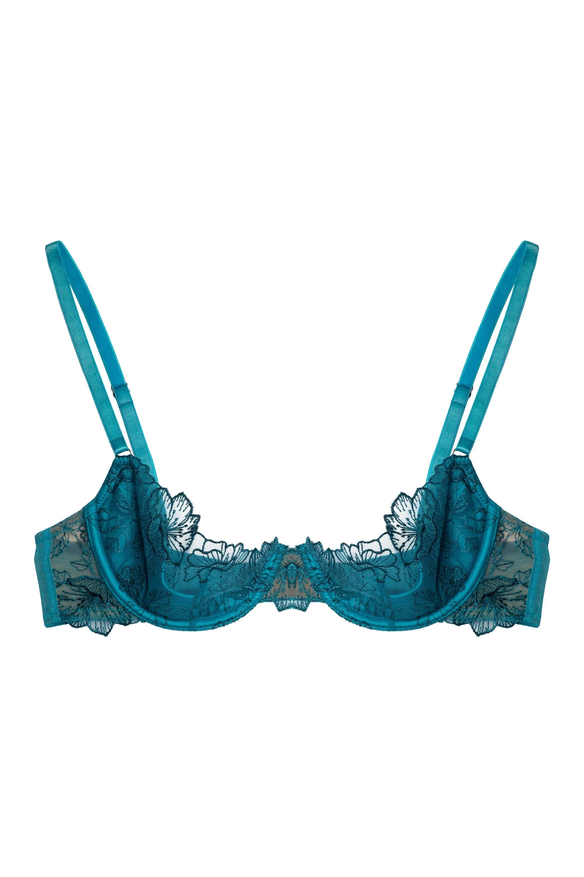 Marsha Teal Embroidery And Rings Quarter Cup Bra