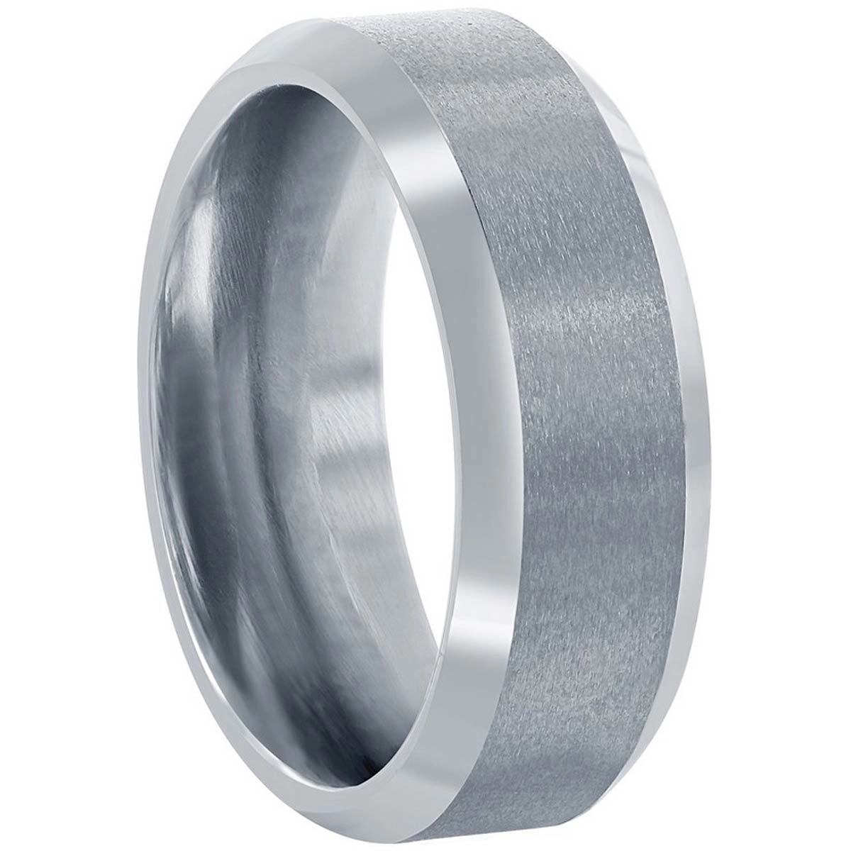 Men's Ring - Brushed and Polished Silver 8mm Tungsten, Size 9 | SW-2079-9