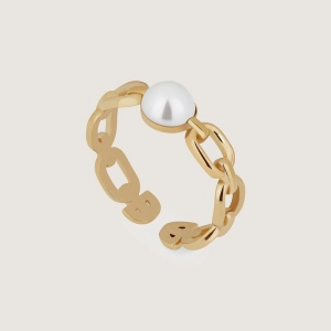 Pearl Link Ring - 22 Carat Gold Gilded