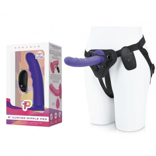 Pegasus Remote Control 6 Inch Curved Wave Silicone Peg With Harness - Purple