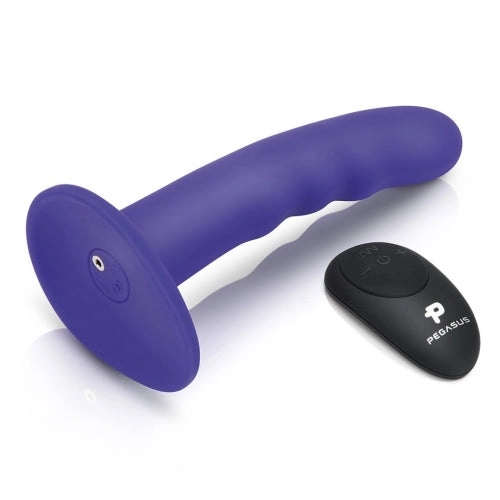 Pegasus Remote Control 6 Inch Curved Wave Silicone Peg With Harness - Purple