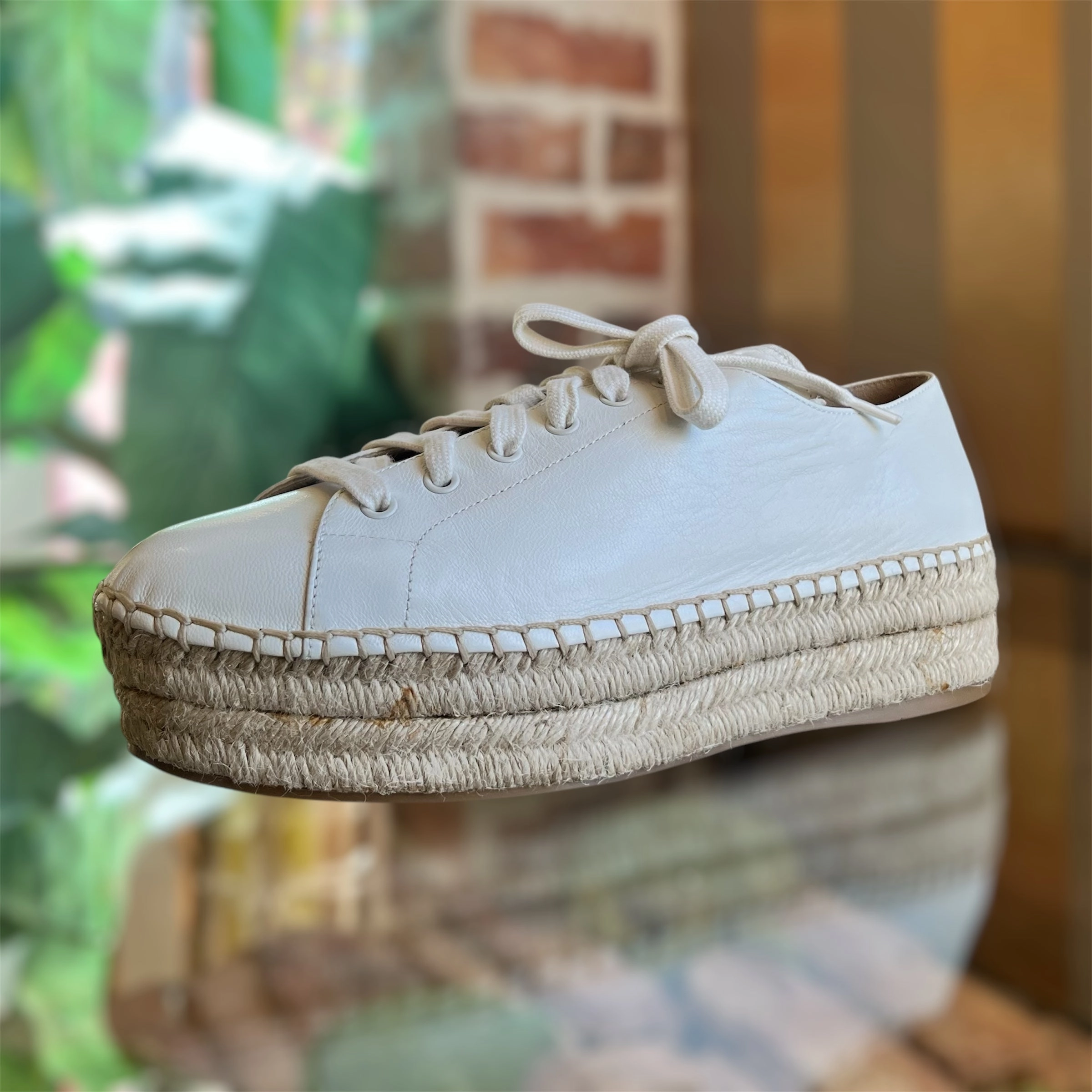 PRADA White Nappa Leather Platform Lace Up Espadrille Sneakers SZ41(11US)