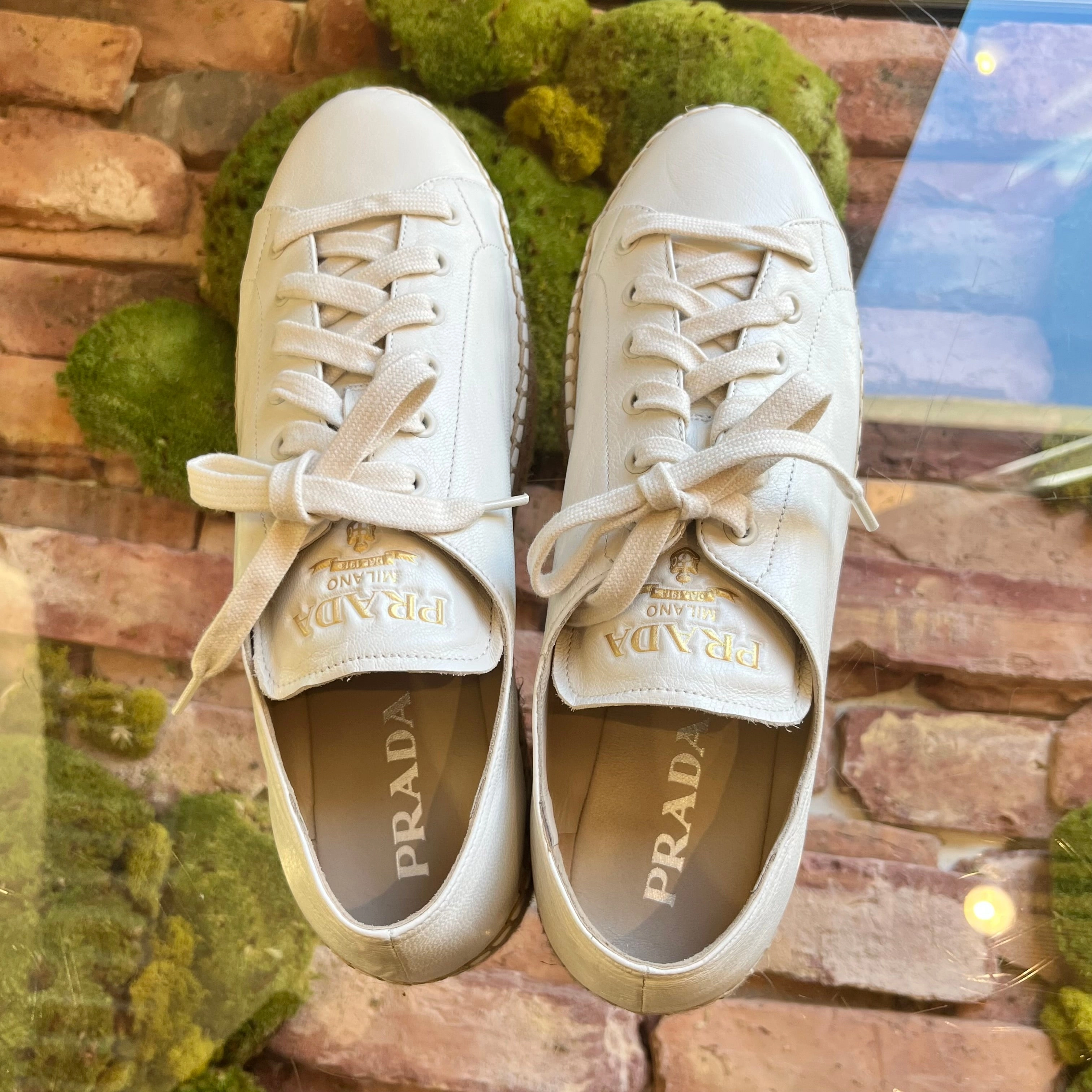 PRADA White Nappa Leather Platform Lace Up Espadrille Sneakers SZ41(11US)