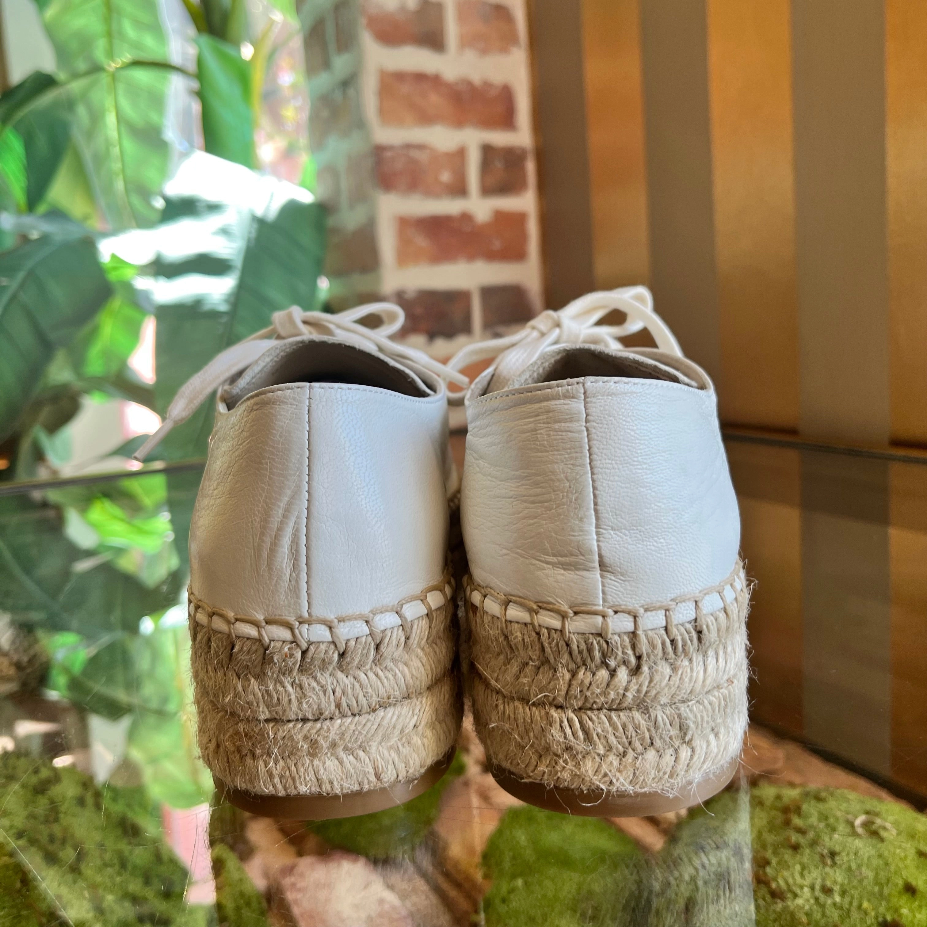 PRADA White Nappa Leather Platform Lace Up Espadrille Sneakers SZ41(11US)
