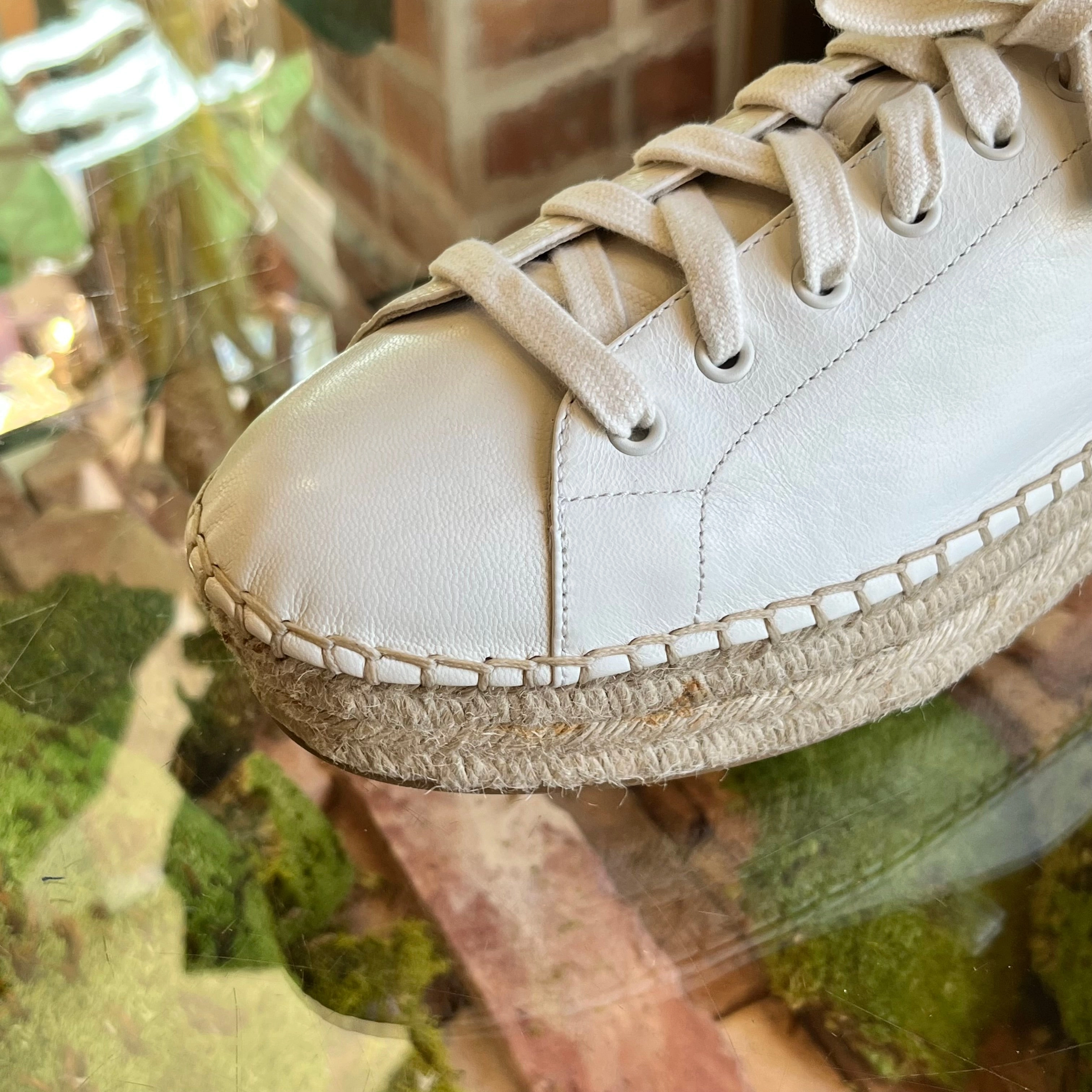 PRADA White Nappa Leather Platform Lace Up Espadrille Sneakers SZ41(11US)