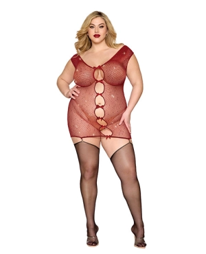 Seamless Chemise with Rhinestone Accents & Mini Suspender Clips - Ox Blood QN
