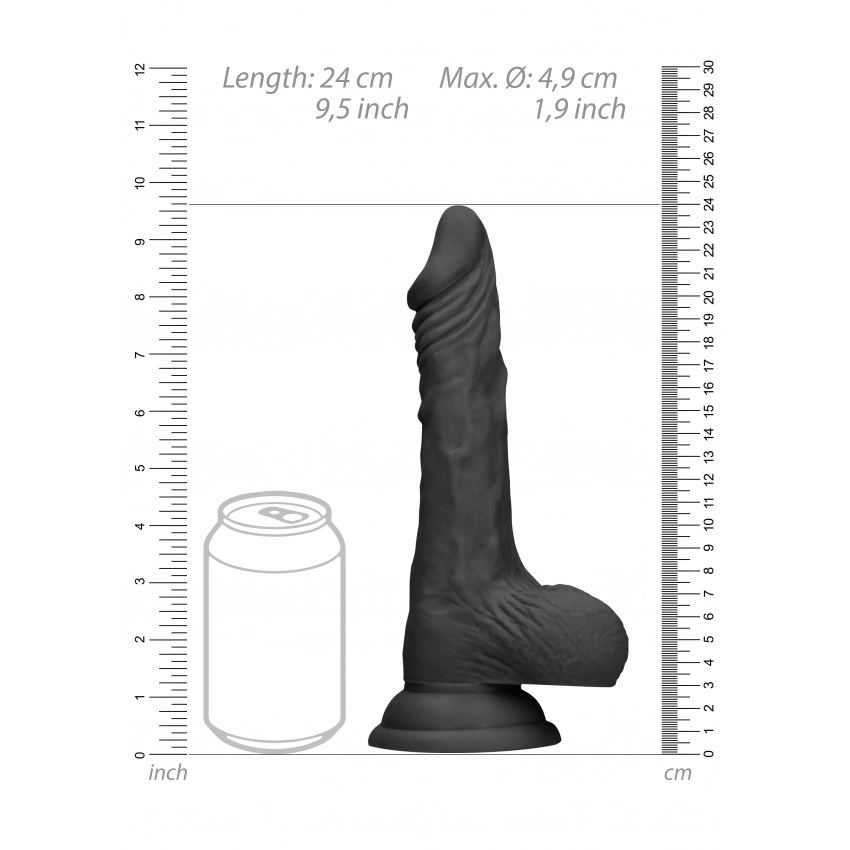 Shots Real Rock Skin Dong With Balls 9 Inch - Black