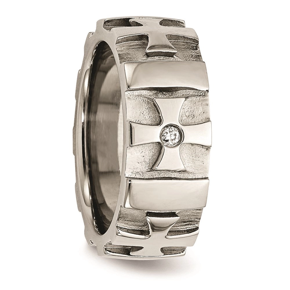 Stainless Steel Crosses w/Diamond 9.00mm Brushed & Polished Band | SR67AA