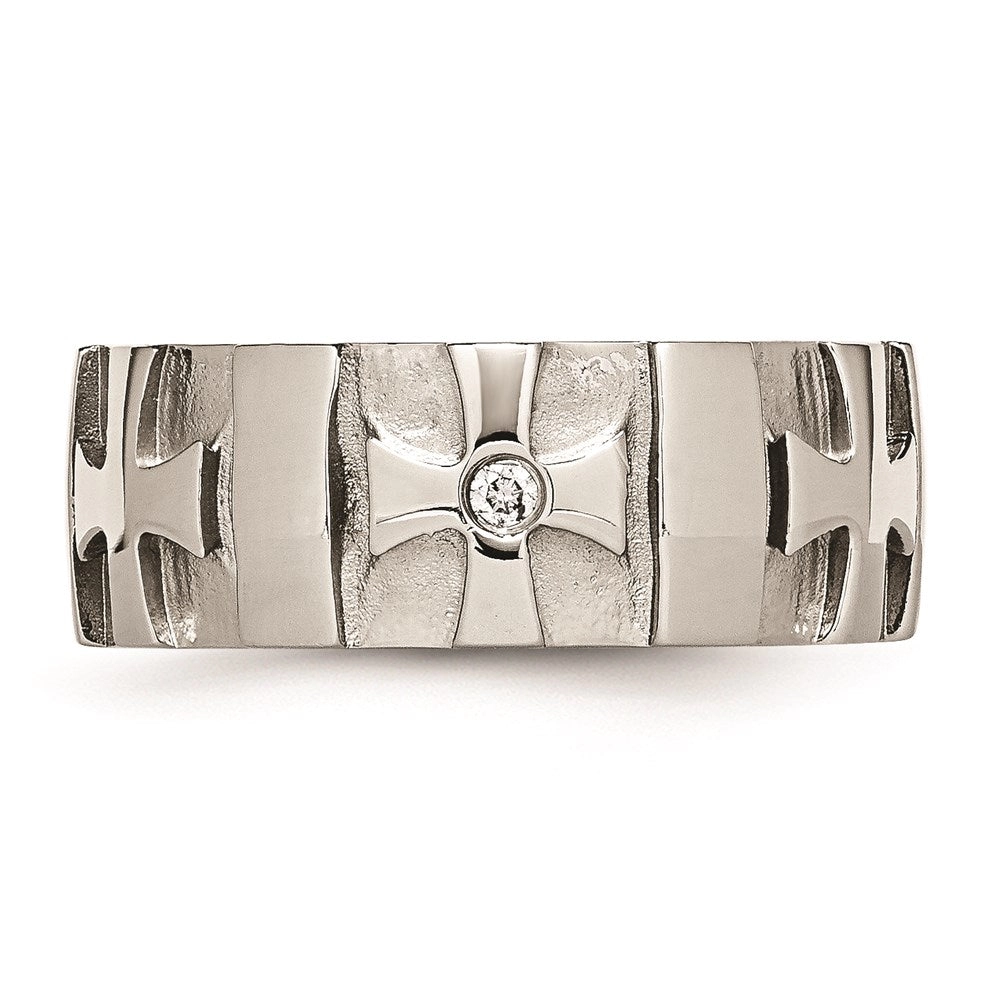 Stainless Steel Crosses w/Diamond 9.00mm Brushed & Polished Band | SR67AA