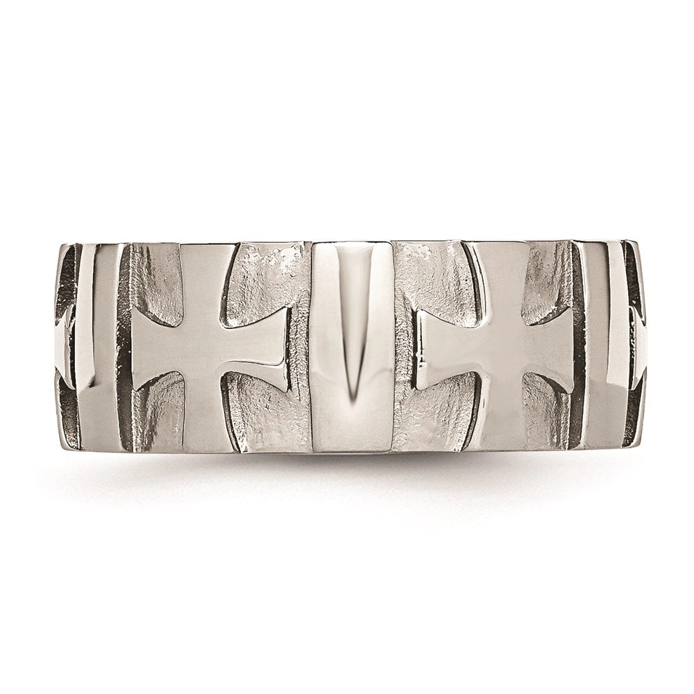 Stainless Steel Crosses w/Diamond 9.00mm Brushed & Polished Band | SR67AA