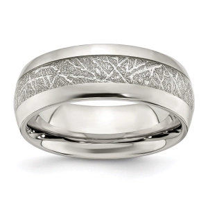 Stainless Steel Polished Glitter Paper Inlay Center 8mm Band | SR677