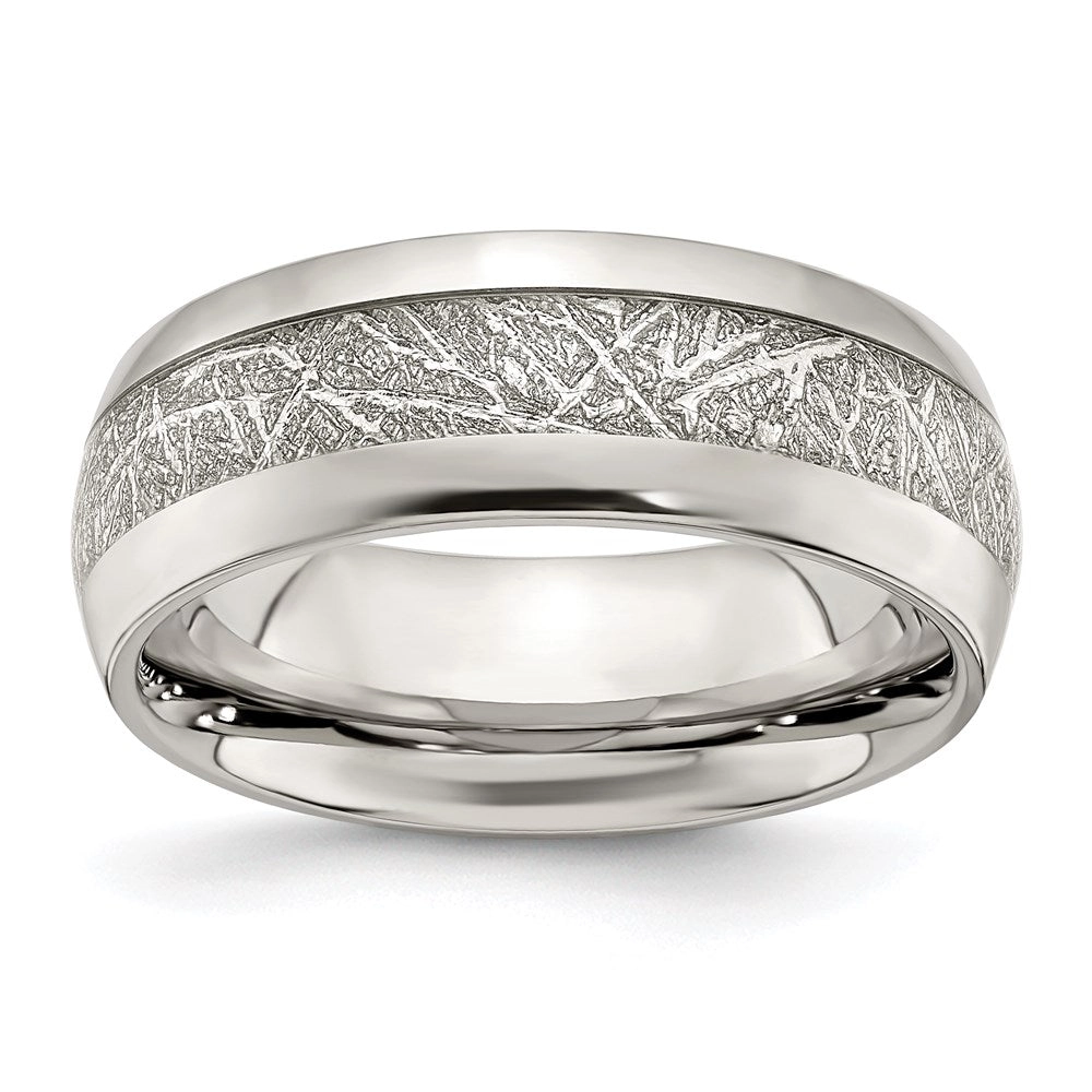 Stainless Steel Polished Glitter Paper Inlay Center 8mm Band | SR677